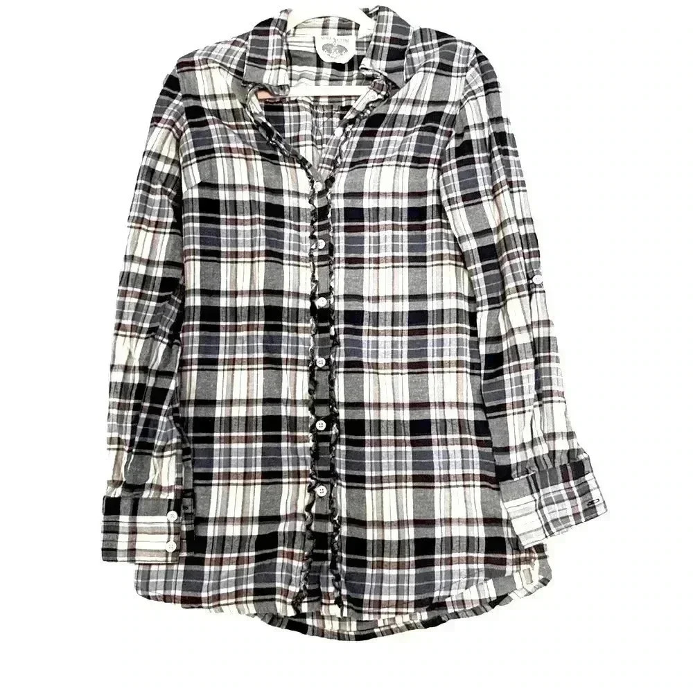 Super Comfy! Girl Krazy Flannel Button Down Long Sleeve Top / Women’s Size Small
